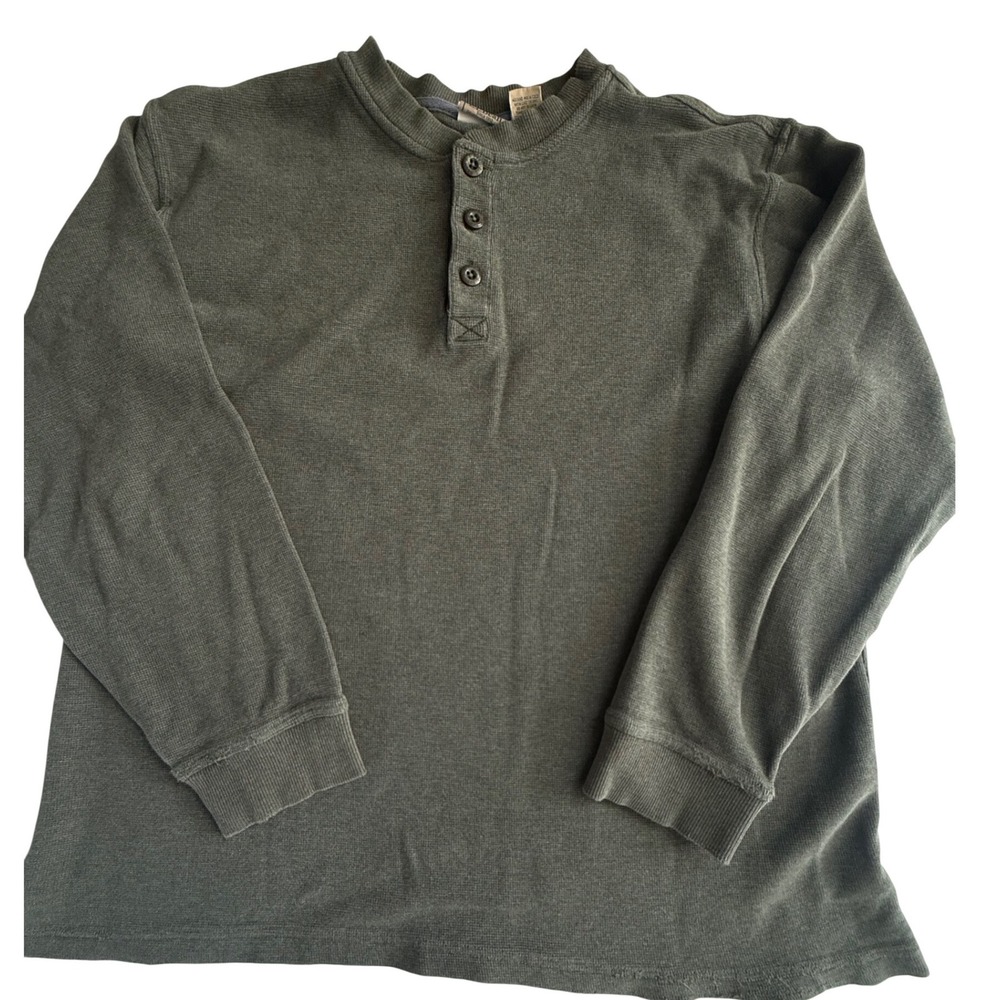 Vintage LL Bean Waffle Knit Henley Thermal Shirt Mens Green XL Tall USA